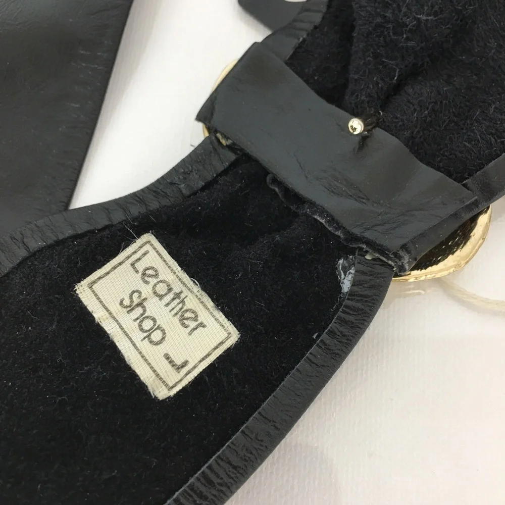 Vintage 80’s Leather Shop Black Soft Genuine Leather Belt NEW Size L Art To Wear